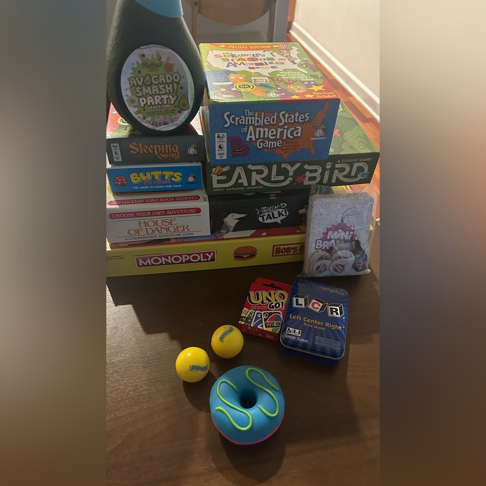 Board Game Bundle with fidget Nee Doh (No Monopoly, No Gamewright brand games)